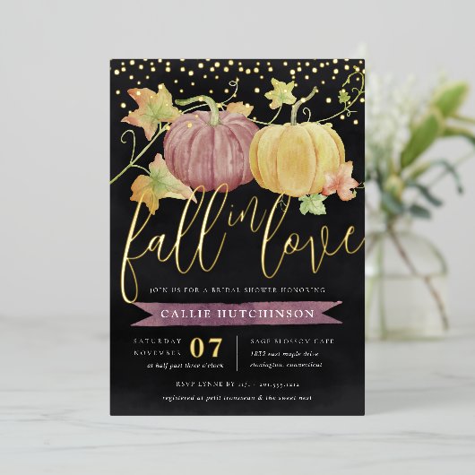 秋のカボチャ |秋ブライダルシャワー箔 箔招待状 (立ち正面)