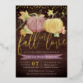 秋のカボチャ |秋ブライダルシャワー 箔招待状 (正面)