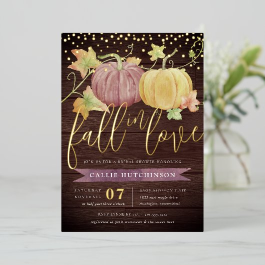 秋のカボチャ |秋ブライダルシャワー 箔招待状 (立ち正面)