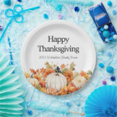 秋のカボチャHappy Thanksgiving Your Name ペーパープレート (パーティー)