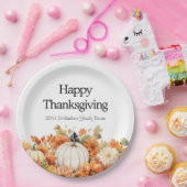 秋のカボチャHappy Thanksgiving Your Name ペーパープレート (パーティー)