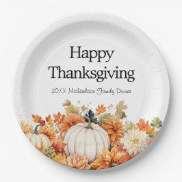 秋のカボチャHappy Thanksgiving Your Name ペーパープレート