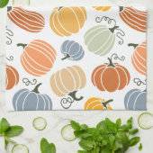 秋のカラフルかぼちゃ模様 キッチンタオル (折り畳み)