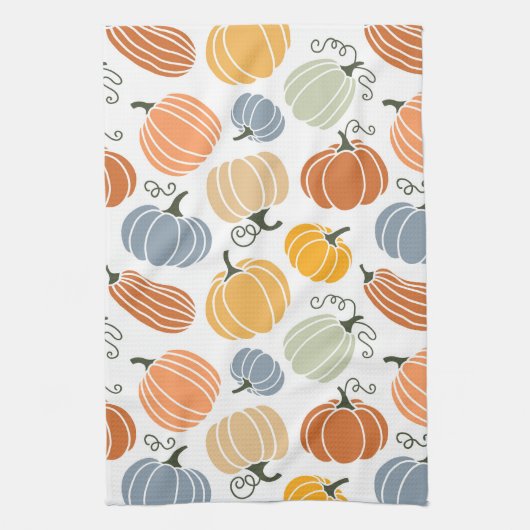 秋のカラフルかぼちゃ模様 キッチンタオル (縦)