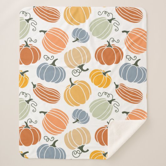 秋のカラフルかぼちゃ模様 シェルパブランケット (正面)