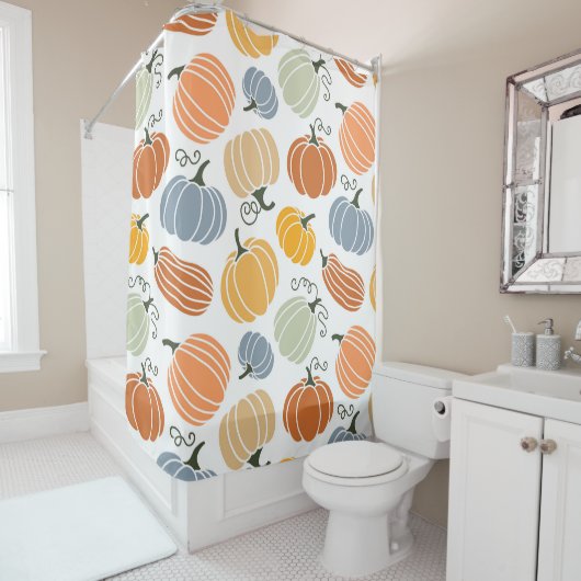 秋のカラフルかぼちゃ模様 シャワーカーテン (インサイチュ)