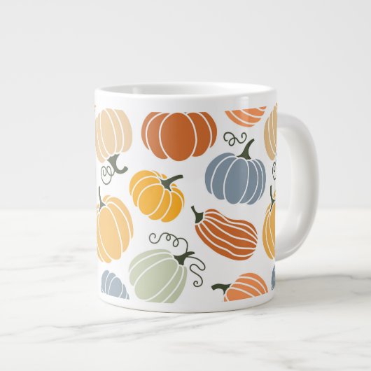 秋のカラフルかぼちゃ模様 ジャンボコーヒーマグカップ (正面右)
