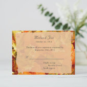 秋のカラフルな葉の返信式結婚式招待状。 出欠カード (スタンド正面)