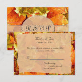 秋のカラフルな葉の返信式結婚式招待状。 出欠カード (正面/裏面)