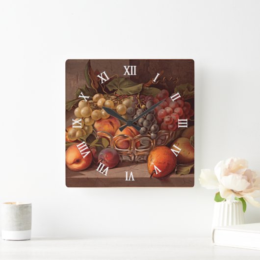 秋のカラフルフルーツアンティークスティルライフ絵画ズ スクエア壁時計 (ホーム)