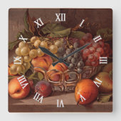 秋のカラフルフルーツアンティークスティルライフ絵画ズ スクエア壁時計 (正面)