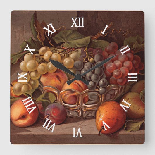 秋のカラフルフルーツアンティークスティルライフ絵画ズ スクエア壁時計 (正面)