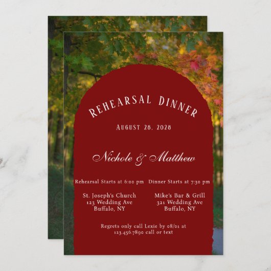 秋のカラフル日のリハーサルディナー 招待状 (正面/裏面)