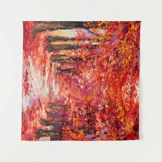 秋のカラフル木、印象派の油絵。 タペストリー (正面(横))