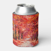 秋のカラフル木、印象派の油絵。 缶クーラー (缶正面)