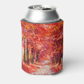 秋のカラフル木、印象派の油絵。 缶クーラー (缶裏面)