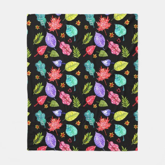 秋のカラフル紅葉パターン フリースブランケット (正面)