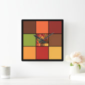 秋のカラーブロック スクエア壁時計 (ホーム)