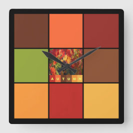 秋のカラーブロック スクエア壁時計