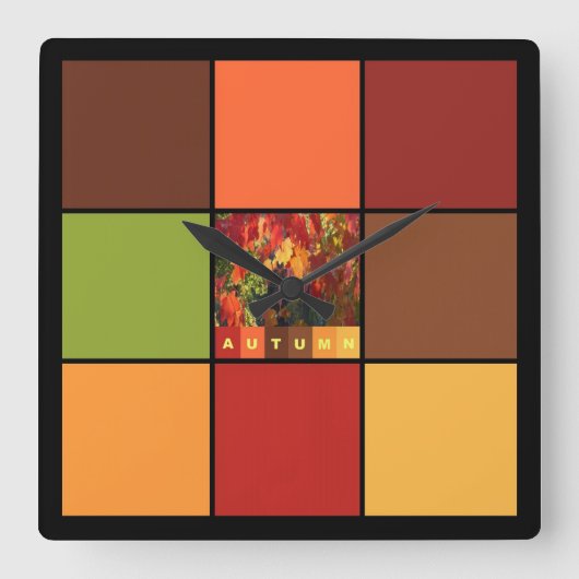 秋のカラーブロック スクエア壁時計 (正面)
