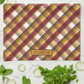 秋のカラープレイドパターン&名前をカスタムする キッチンタオル (折り畳み)