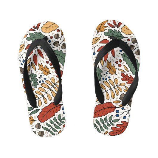 秋のカラーリーフスクエアデザイン キッズビーチサンダル (フットベッド)
