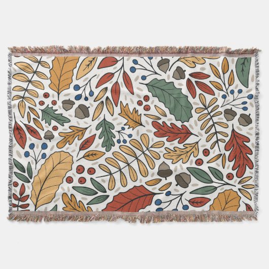 秋のカラーリーフスクエアデザイン スローブランケット (正面)