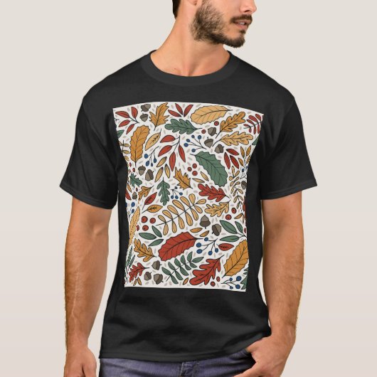 秋のカラーリーフスクエアデザイン Tシャツ (正面)