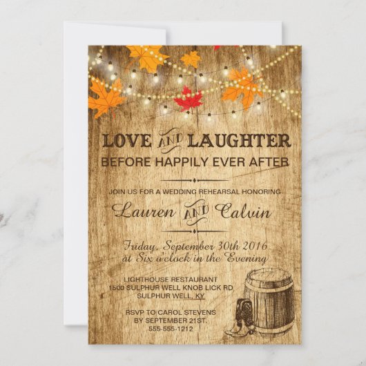 秋のカントリーウェディングのリハーサル招待状 招待状 (正面)