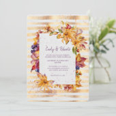秋のガーデンフレームストライプ金ゴールド結婚ズ 招待状 (スタンド正面)