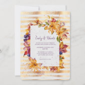 秋のガーデンフレームストライプ金ゴールド結婚ズ 招待状 (正面)