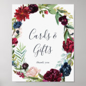 秋のガーデンブルゴーニュリースカードとギフトサイン ポスター (正面)