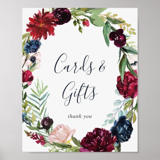 秋のガーデンブルゴーニュリースカードとギフトサイン ポスター (正面)