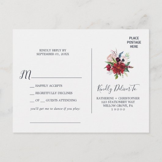 秋のガーデンブルゴーニュ曲リクエストRSVPポストカード インビテーションポストカード (裏面)