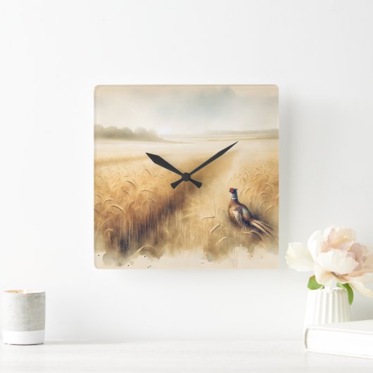 秋のキジ畑 スクエア壁時計 (ホーム)