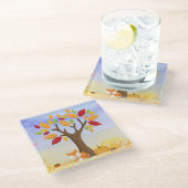 秋のキツネとカボチャ ガラスコースター (アングル)