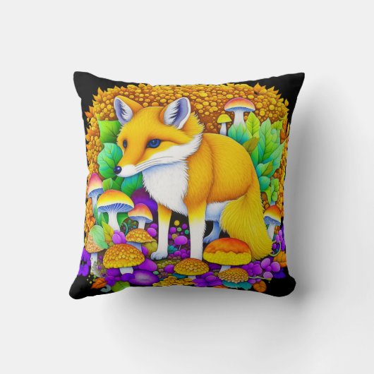 秋のキツネのキノコと紅葉 クッション (裏面)