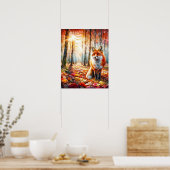 秋のキツネウォーターカラーアート ポスター (キッチン)