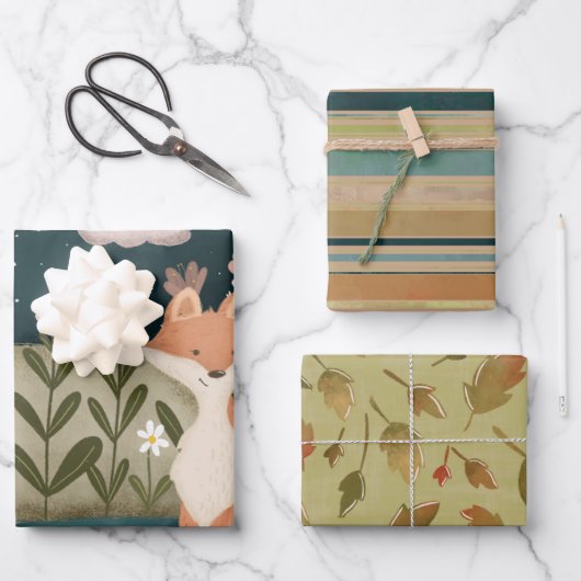 秋のキツネギフトラップ ラッピングペーパーシート (正面)