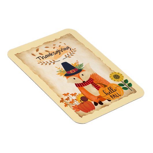 秋のキツネサンクスギビングのカボチャとサンフラワー マグネット (右側)