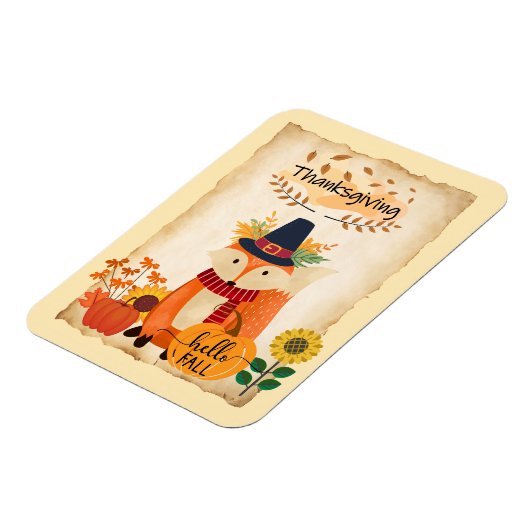 秋のキツネサンクスギビングのカボチャとサンフラワー マグネット (左側)