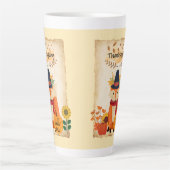 秋のキツネ感謝祭ひまわりカボチャ カフェラテマグ (正面)