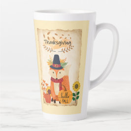 秋のキツネ感謝祭ひまわりカボチャ カフェラテマグ