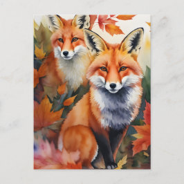 秋のキツネ水彩 ポストカード