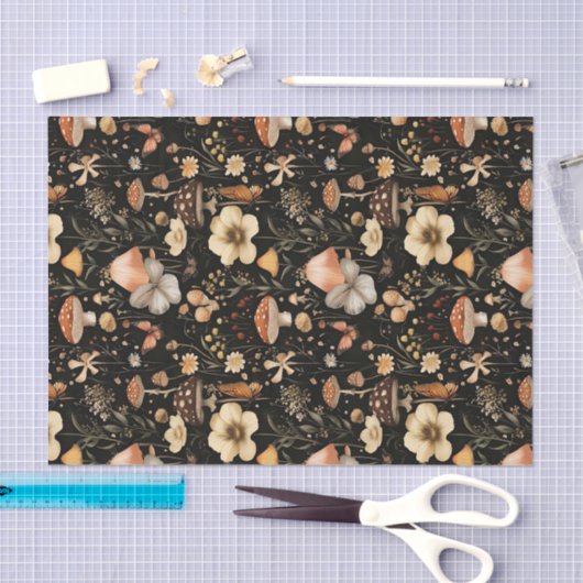 秋のキノコと花の秋切り離し 薄葉紙 (クラフト)