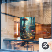 秋のキノコの窓が引っ掛かる ウィンドウサイン (カフェ窓)