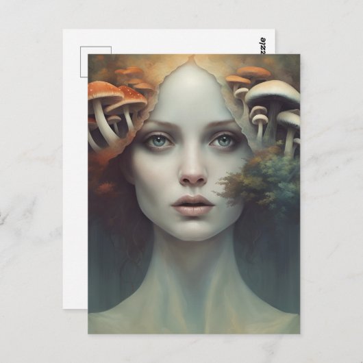 秋のキノコ女性葉書 ポストカード (正面/裏面)