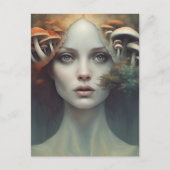 秋のキノコ女性葉書 ポストカード (正面)