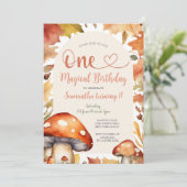 秋のキノコ子供の最初の魔法の誕生日パーティー 招待状 (スタンド正面)