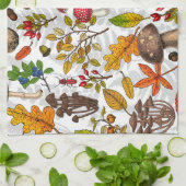 秋のキノコ葉や、ナッツやベリー キッチンタオル (折り畳み)